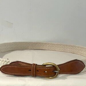 Trafalgar Mens Golf Belt Light Brown Leather White Braided Stretch 1  1/8"